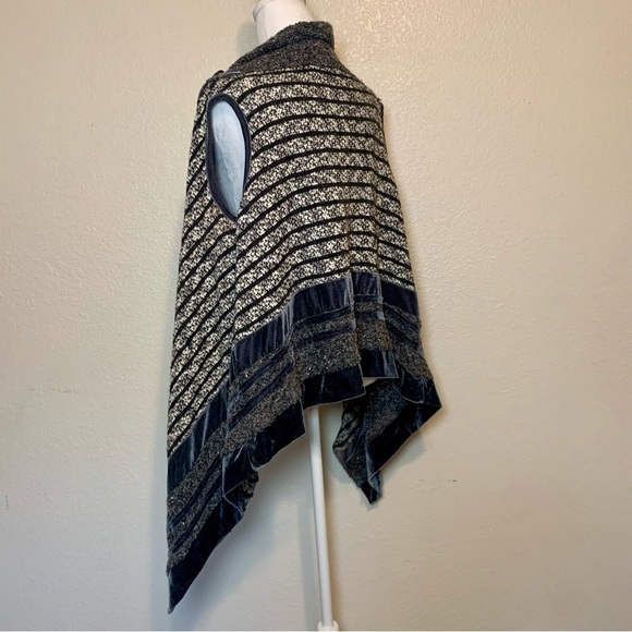 Vintage Anis A. Sleeveless Boho Sweater Vest Velvet Detail Gray & White Medium - Picture 7 of 14